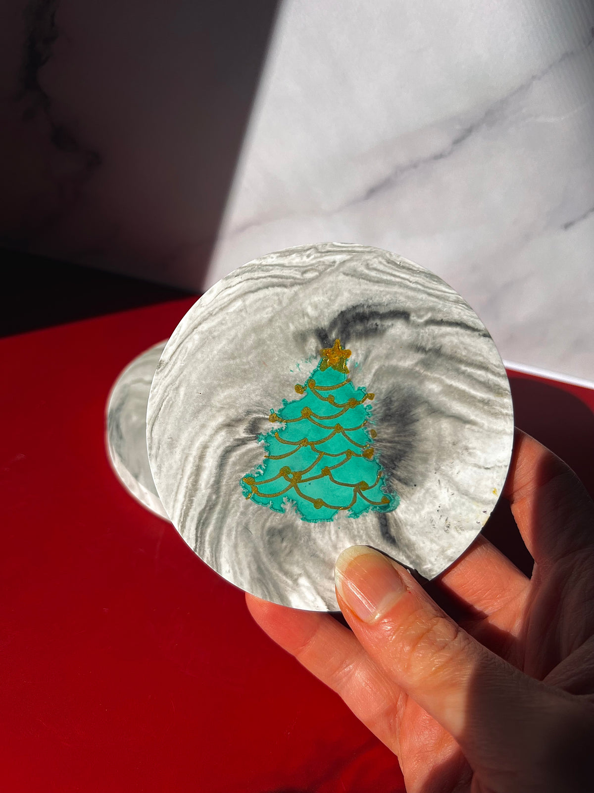 A Christmas Marble Coaster Set
