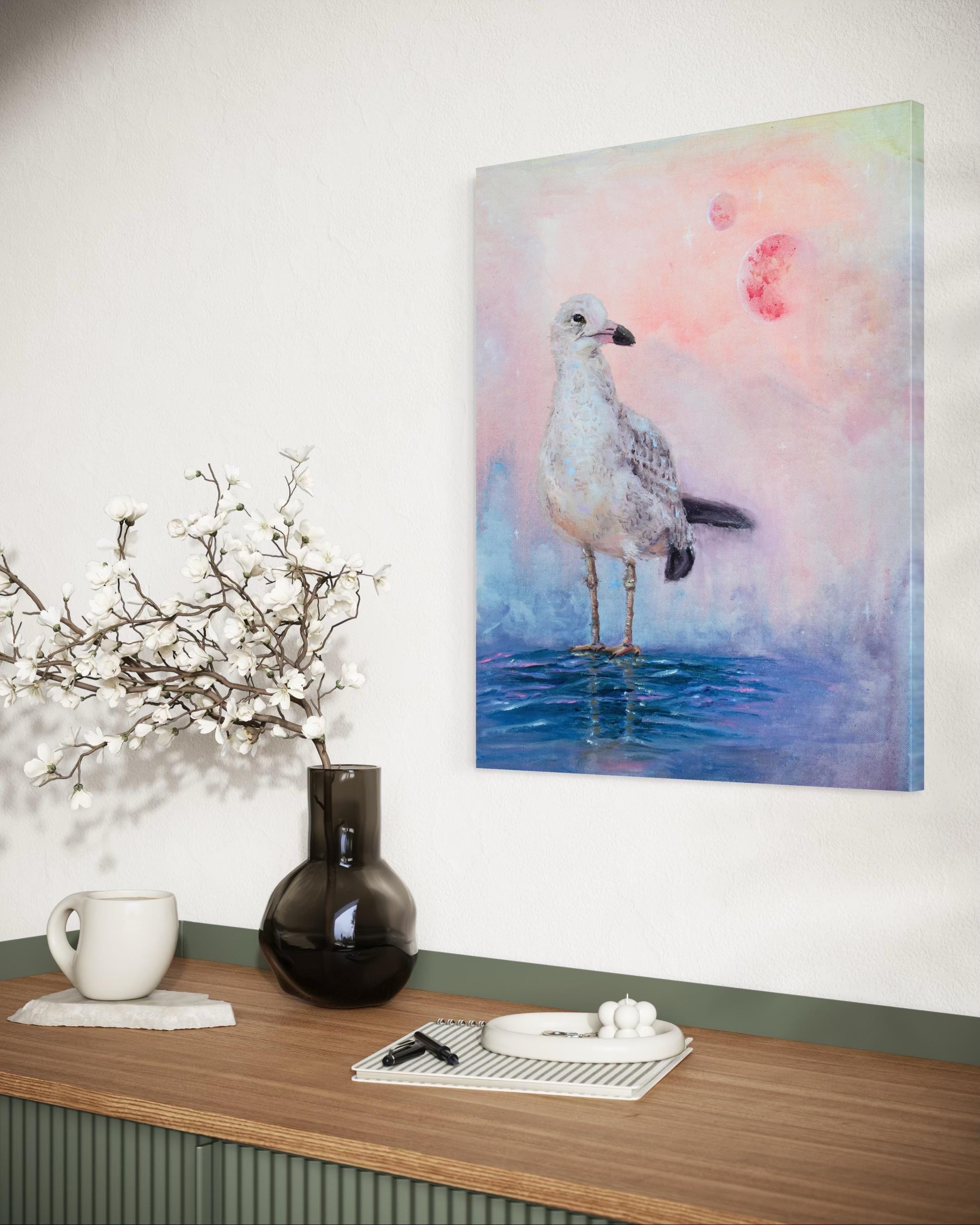 White Celestial Bird - Original oil painting on canvas