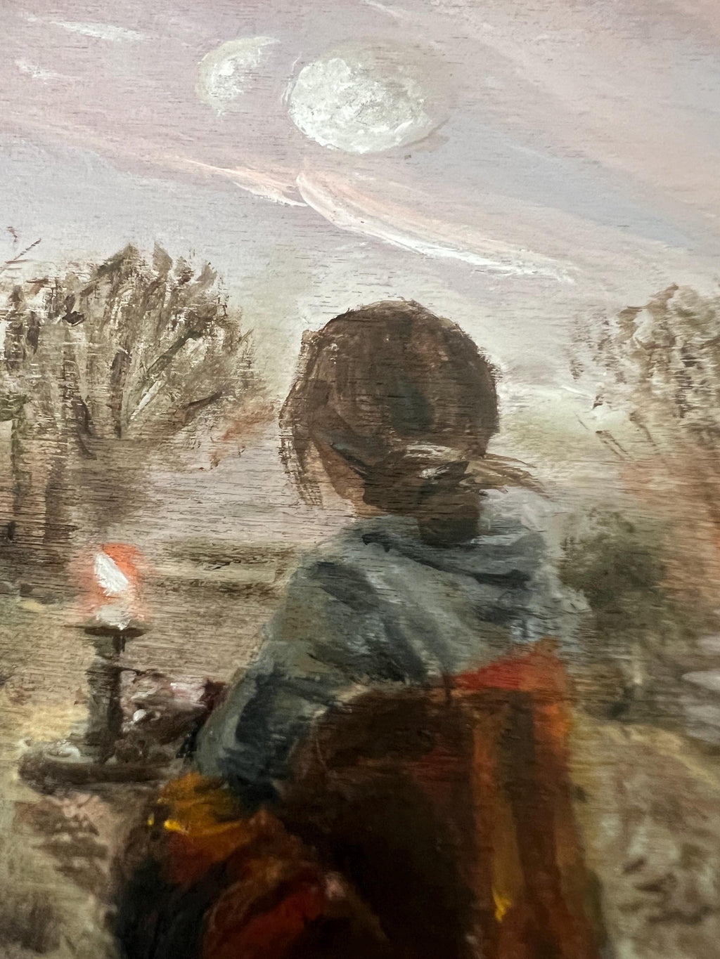 Small original oil painting on wood: A girl from another world