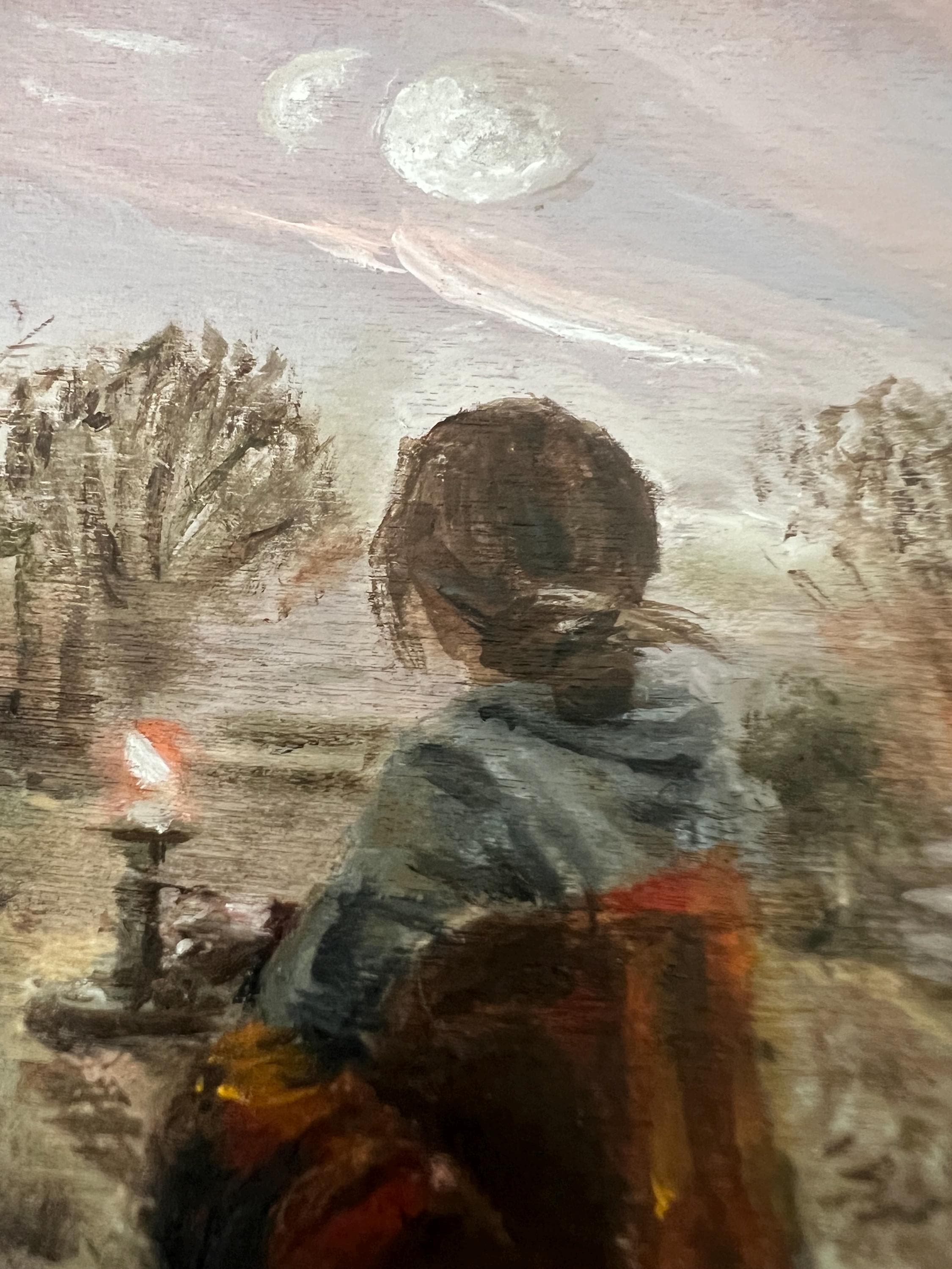Small original oil painting on wood: A girl from another world