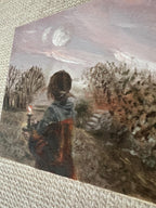 Small original oil painting on wood: A girl from another world