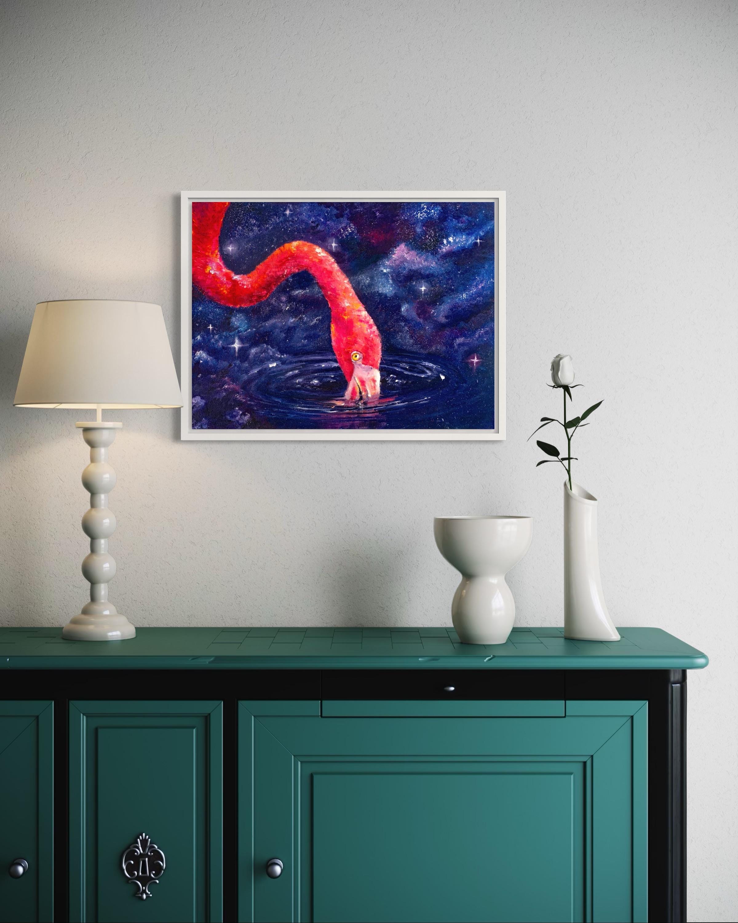 Pink Flamingo: Original oil painting on canvas inspired by science fiction