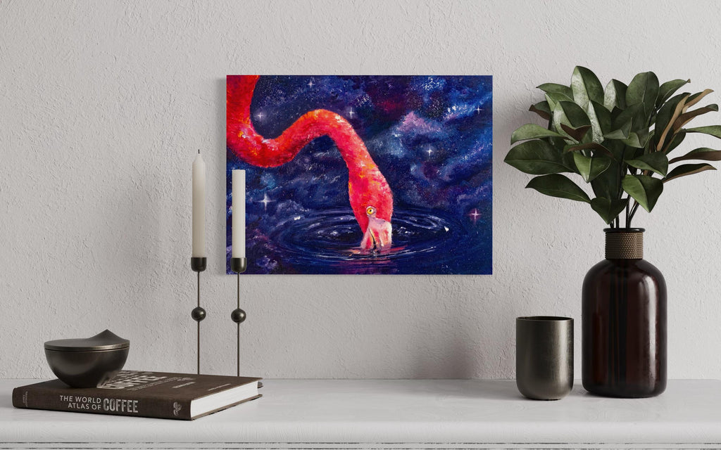 Pink Flamingo: Original oil painting on canvas inspired by science fiction