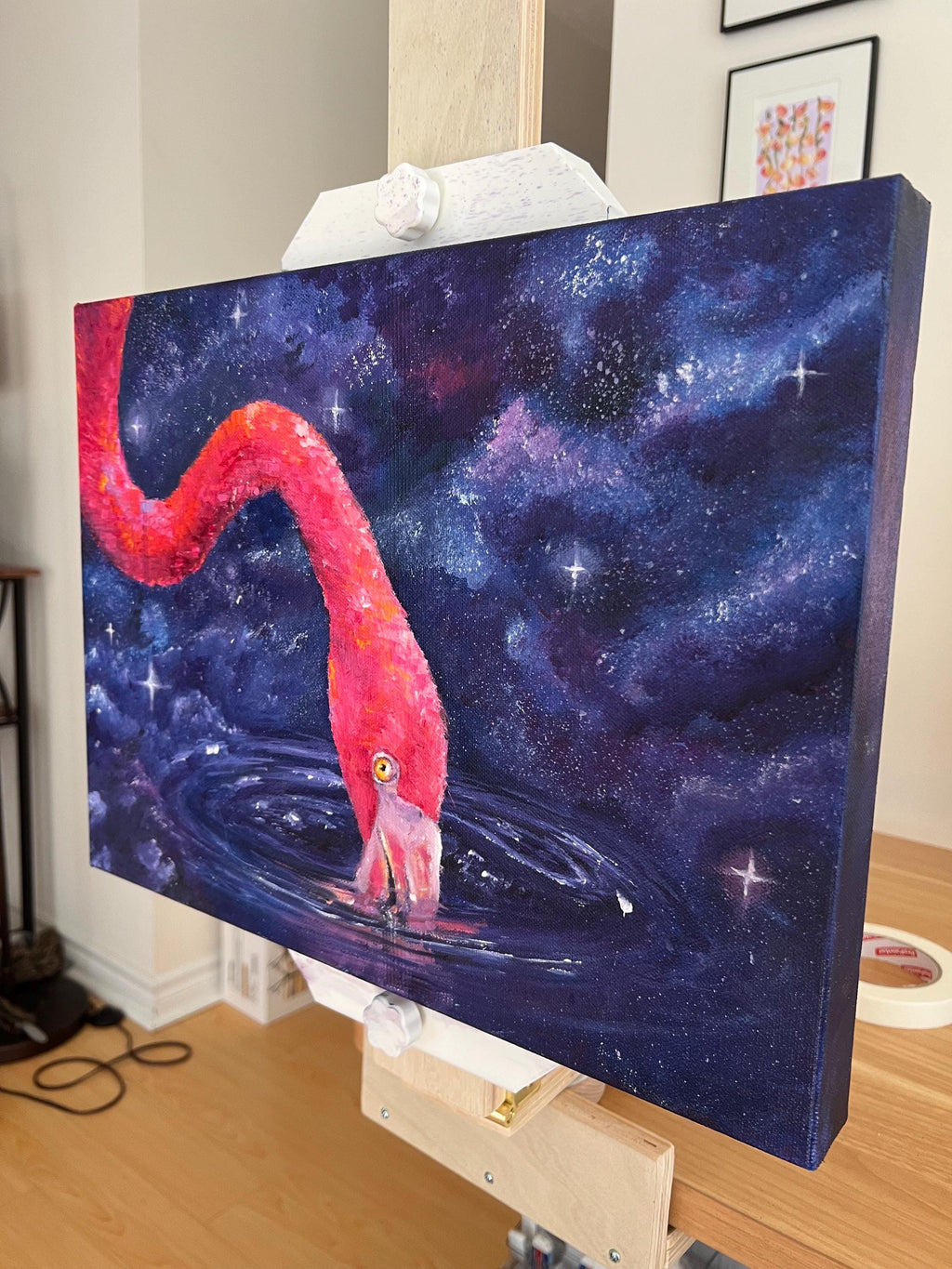 Pink Flamingo: Original oil painting on canvas inspired by science fiction