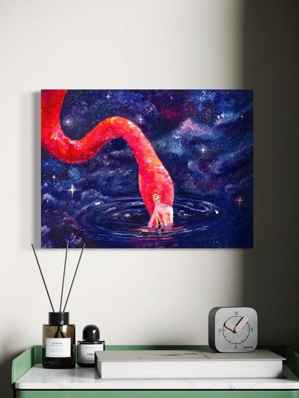 Pink Flamingo: Original oil painting on canvas inspired by science fiction