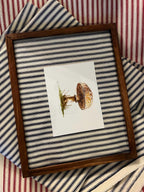 Framed Watercolor Mushroom Painting, Navy Fabric Background, Nature Wall Art