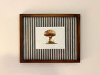 Framed Watercolor Mushroom Painting, Navy Fabric Background, Nature Wall Art