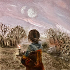 Small original oil painting on wood: A girl from another world