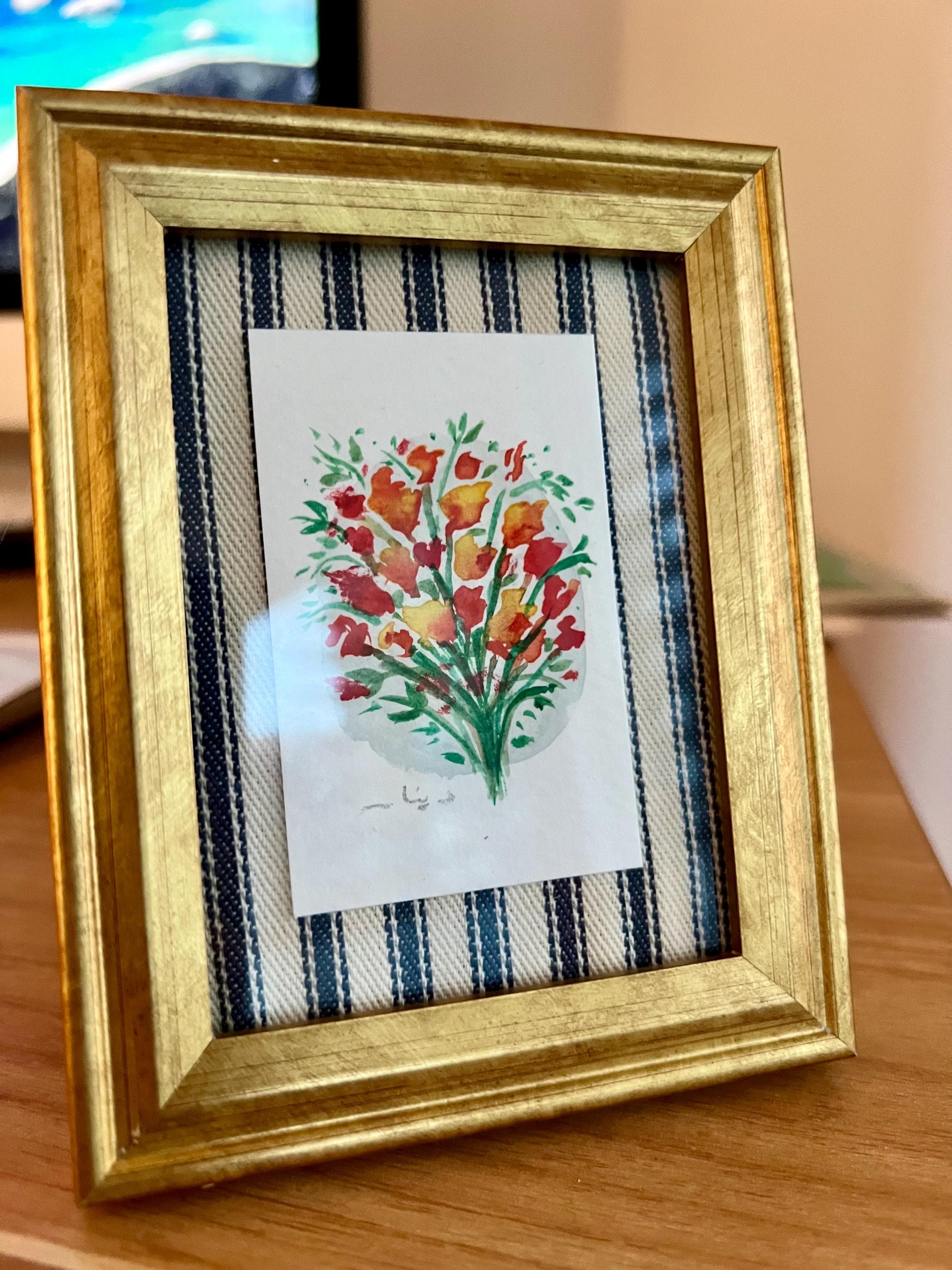 Framed Watercolor Flower Bouquet Painting: Original Mini Botanical Art, Birthday or Anniversary Gift