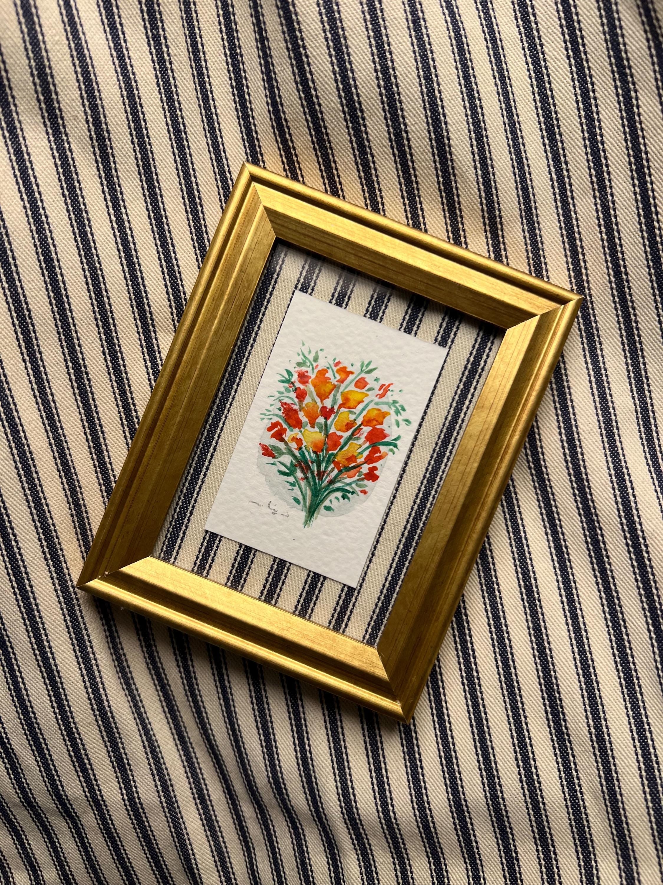Framed Watercolor Flower Bouquet Painting: Original Mini Botanical Art, Birthday or Anniversary Gift
