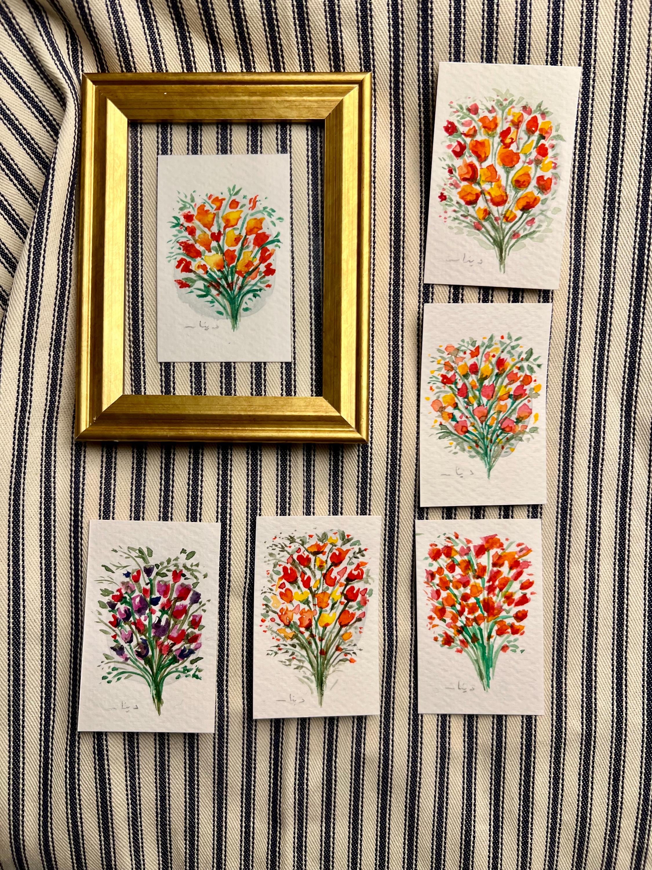 Framed Watercolor Flower Bouquet Painting: Original Mini Botanical Art, Birthday or Anniversary Gift