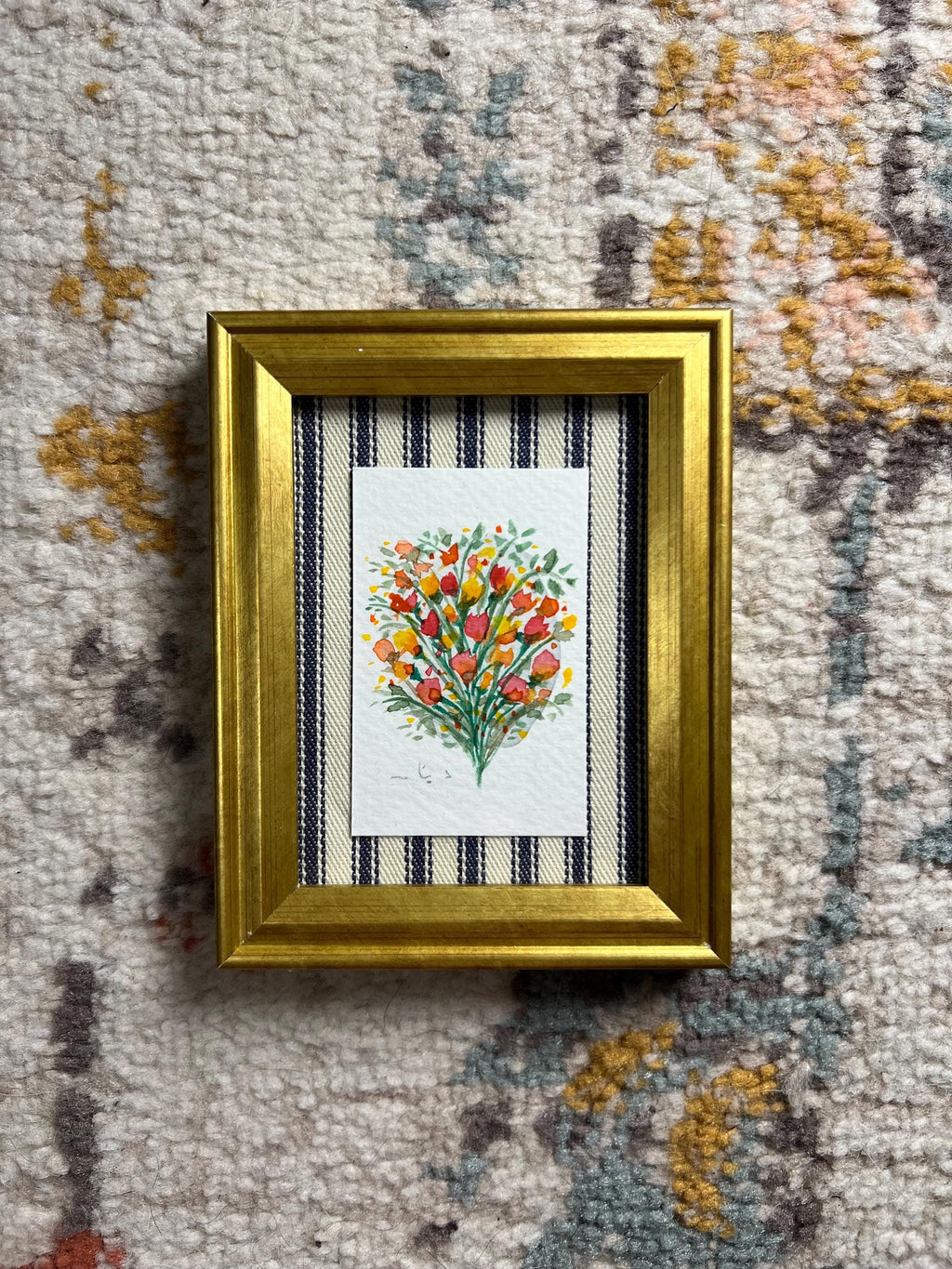 Framed Watercolor Flower Bouquet Painting: Original Mini Botanical Art, Birthday or Anniversary Gift