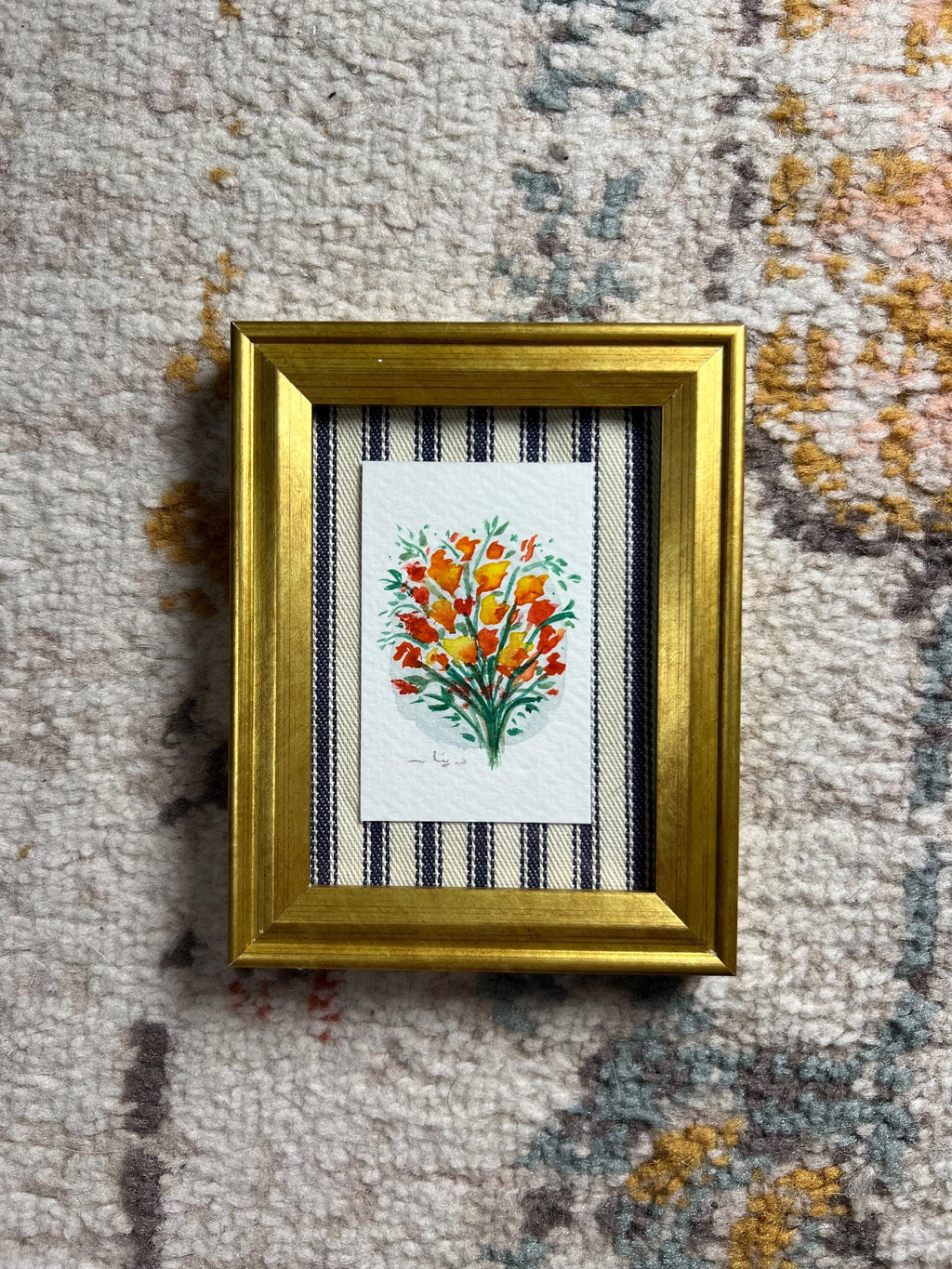 Framed Watercolor Flower Bouquet Painting: Original Mini Botanical Art, Birthday or Anniversary Gift