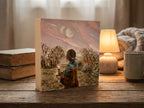 Small original oil painting on wood: A girl from another world