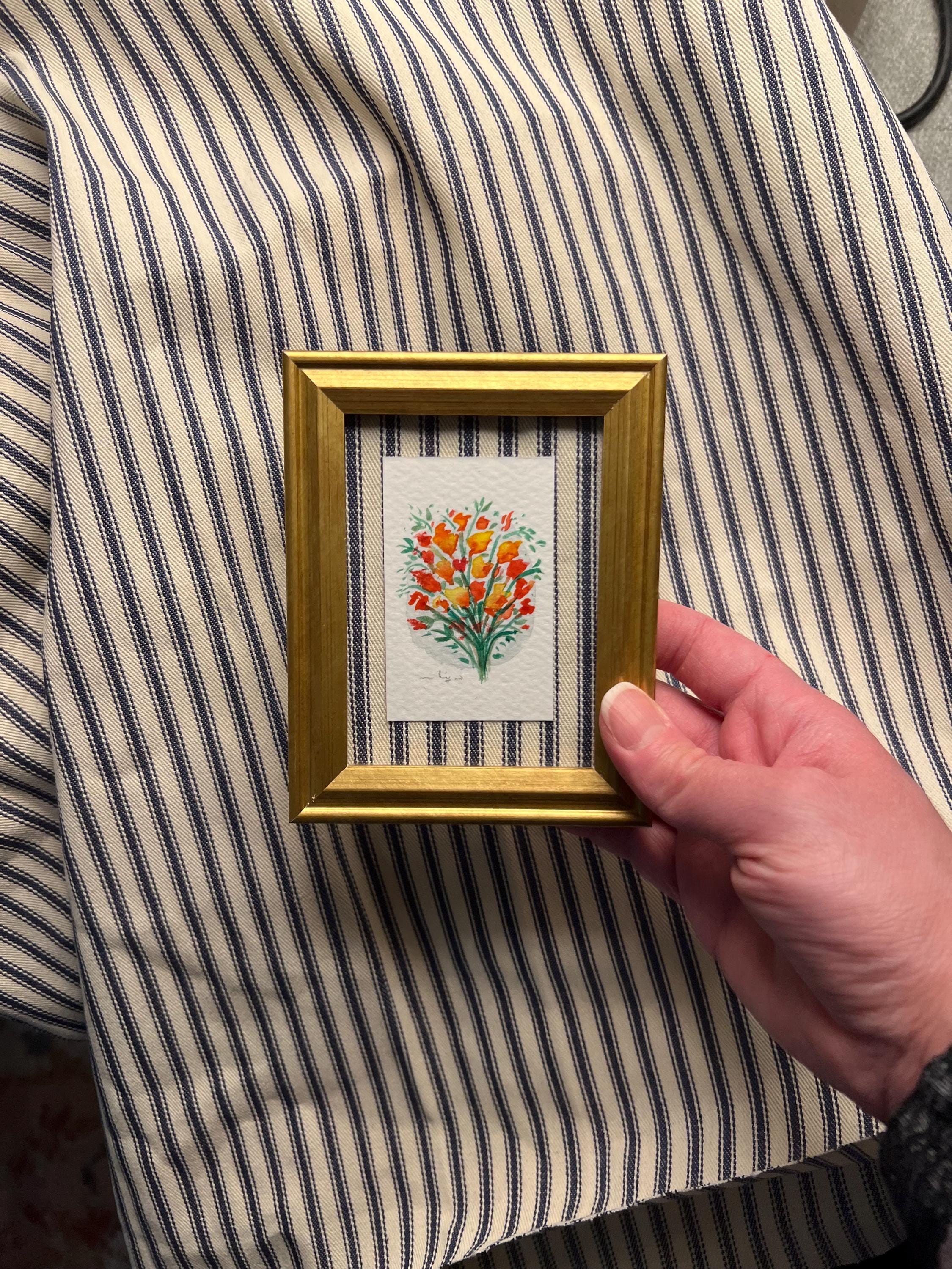Framed Watercolor Flower Bouquet Painting: Original Mini Botanical Art, Birthday or Anniversary Gift