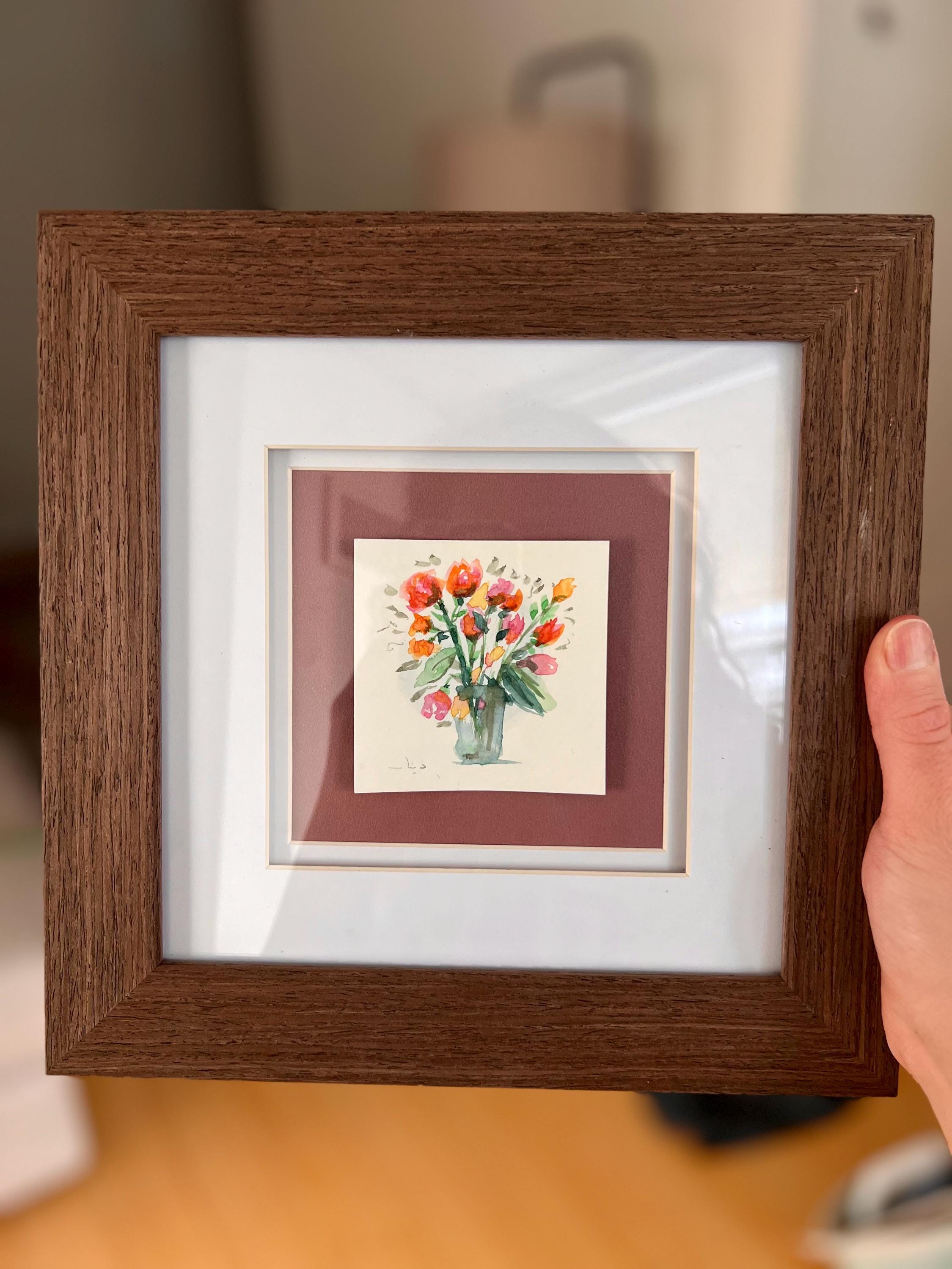 Framed Flower Bouquet Anniversary Gift, Watercolor Painting, Original Floral Wall Art