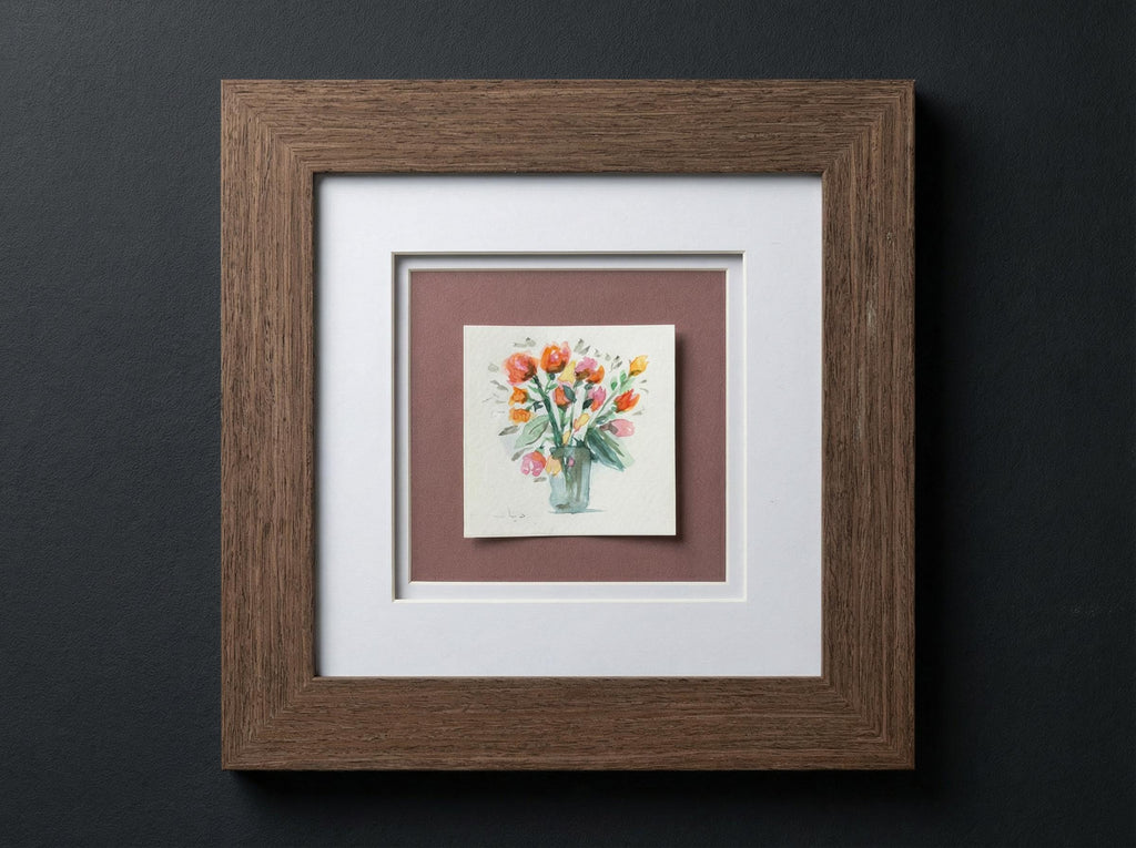 Framed Flower Bouquet Anniversary Gift, Watercolor Painting, Original Floral Wall Art