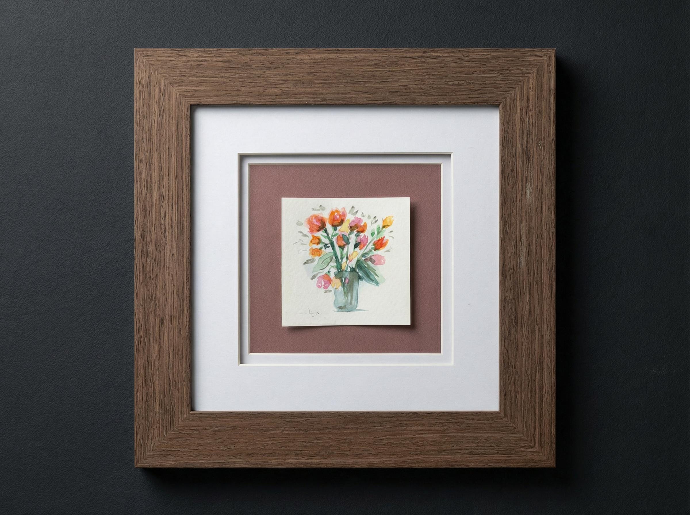 Framed Flower Bouquet Anniversary Gift, Watercolor Painting, Original Floral Wall Art