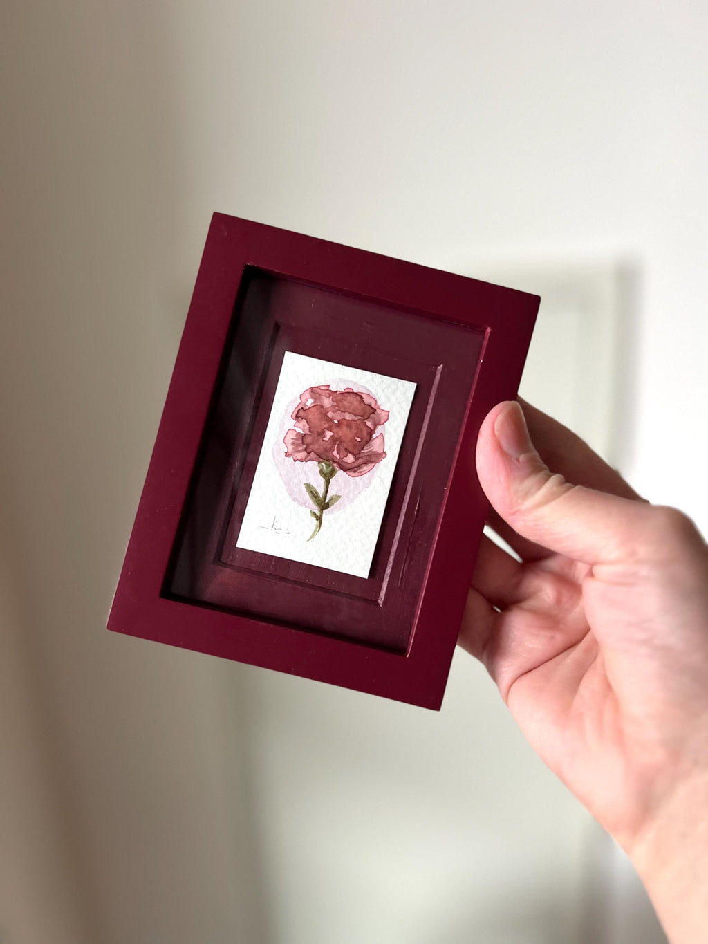 Framed Watercolor Rose Flower Painting: Original Mini Botanical Art, anniversary Gift
