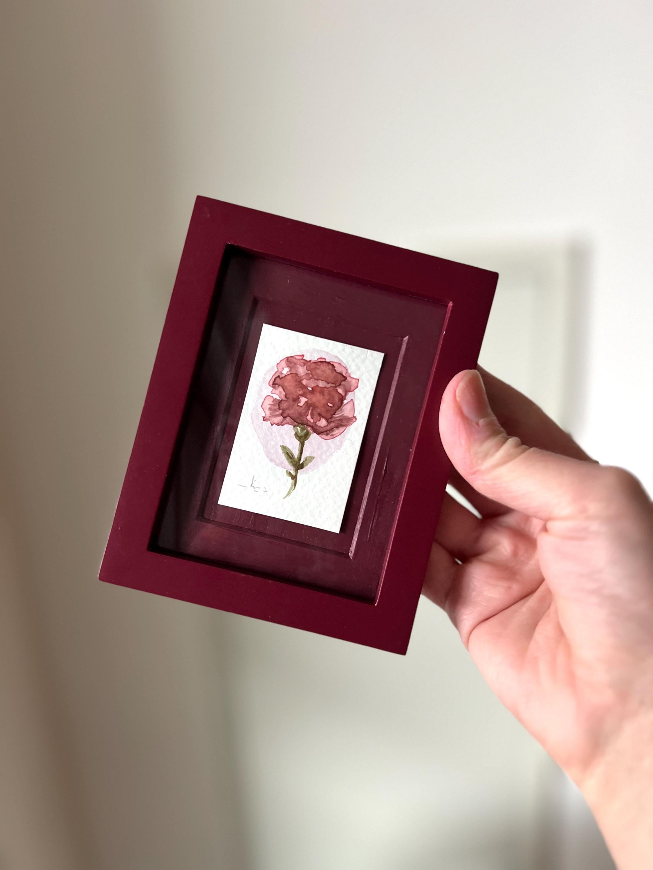 Framed Watercolor Rose Flower Painting: Original Mini Botanical Art, anniversary Gift