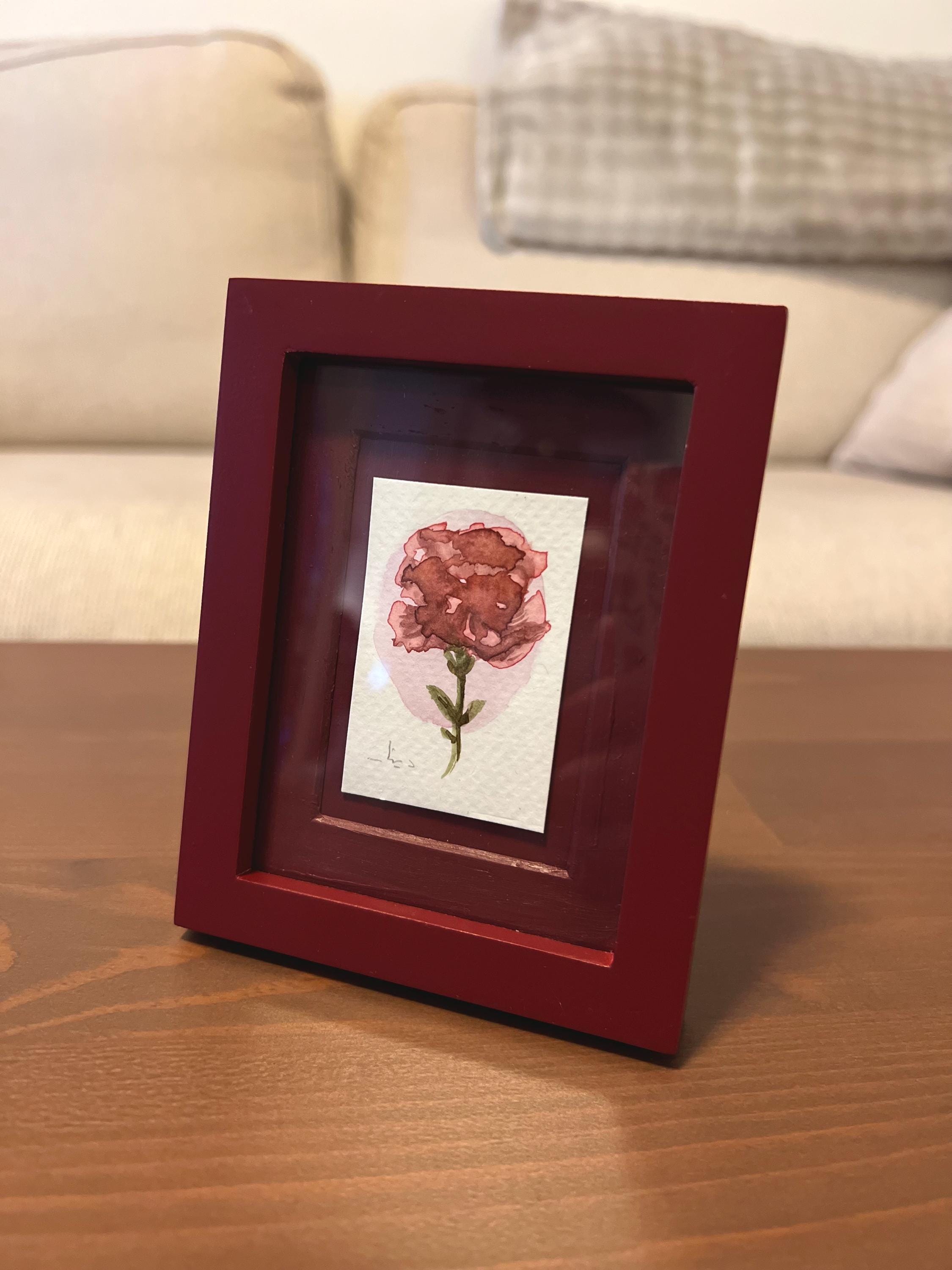Framed Watercolor Rose Flower Painting: Original Mini Botanical Art, anniversary Gift