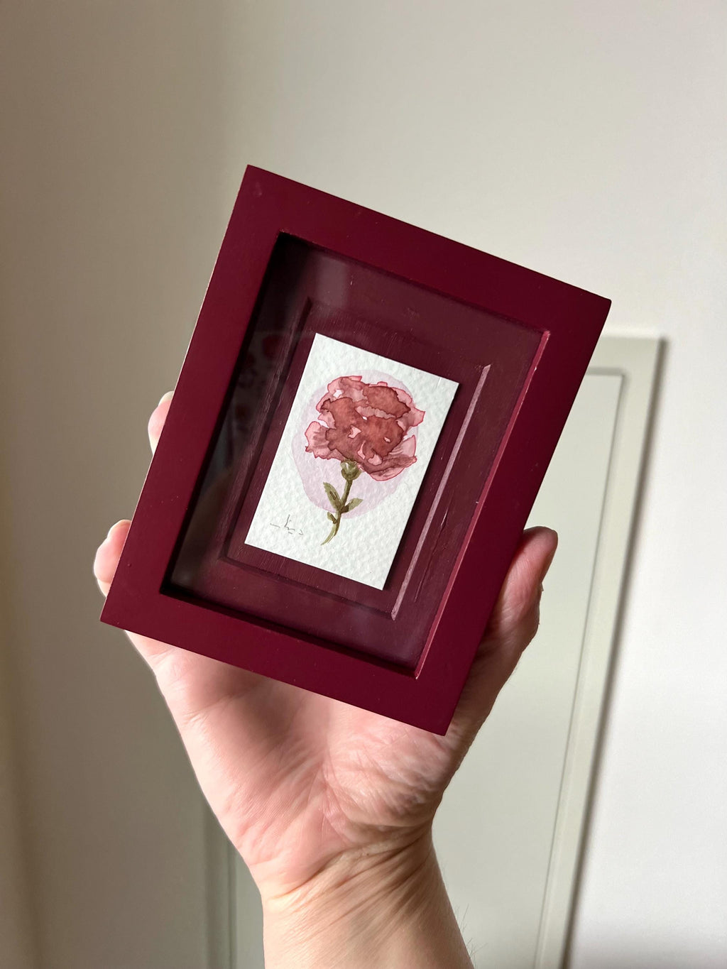 Framed Watercolor Rose Flower Painting: Original Mini Botanical Art, anniversary Gift