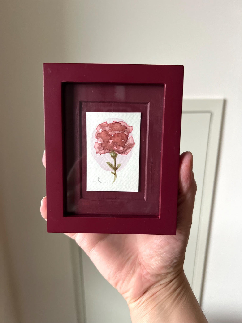 Framed Watercolor Rose Flower Painting: Original Mini Botanical Art, anniversary Gift