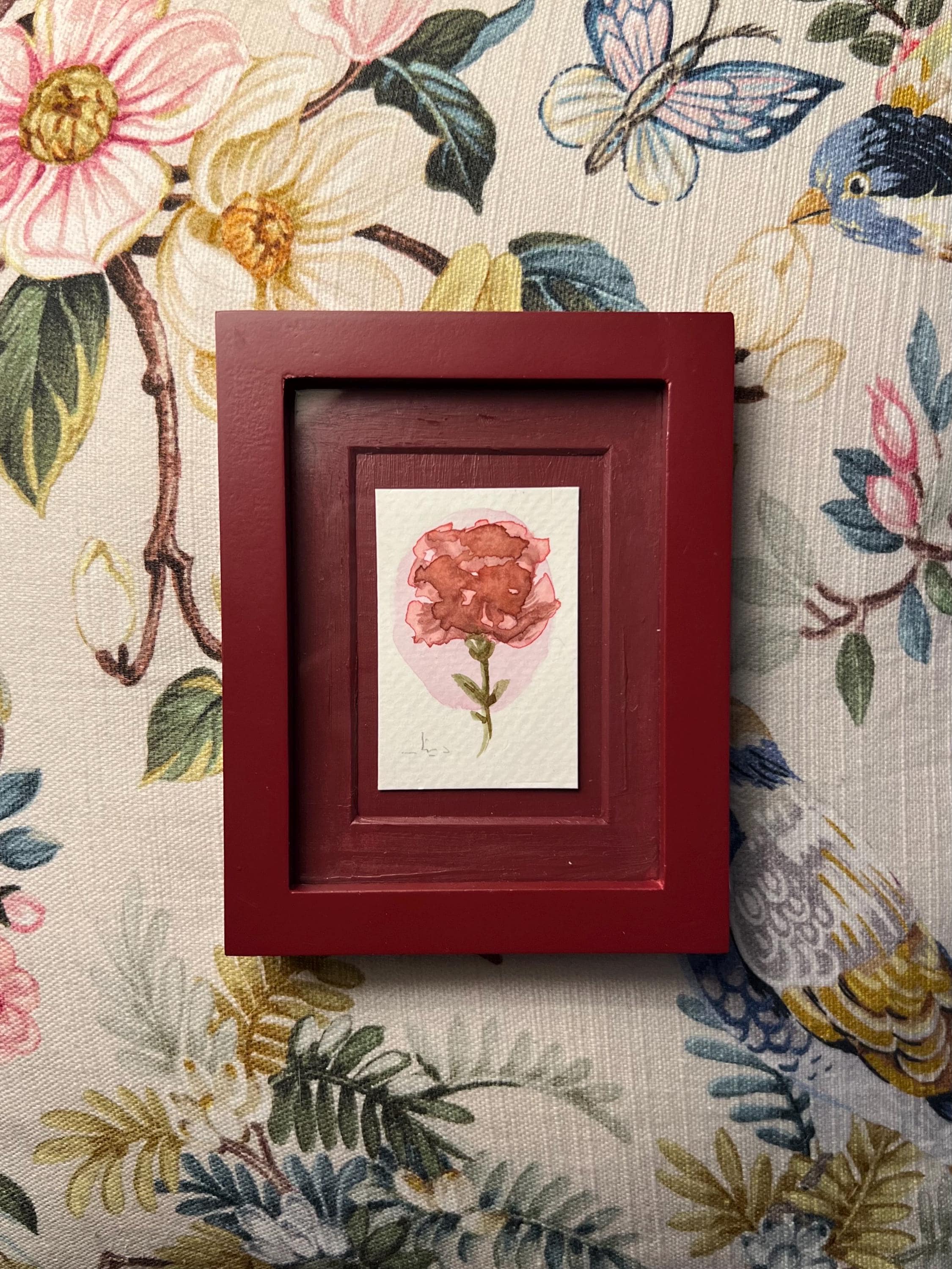 Framed Watercolor Rose Flower Painting: Original Mini Botanical Art, anniversary Gift
