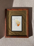 Original framed Watercolor UFO Girl taken by Spaceship - Cosmic Girl, Gold Background