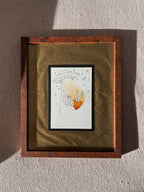 Original framed Watercolor UFO Girl taken by Spaceship - Cosmic Girl, Gold Background