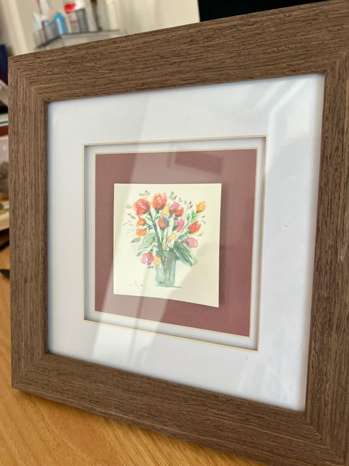 Framed Flower Bouquet Anniversary Gift, Watercolor Painting, Original Floral Wall Art