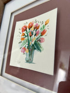 Framed Flower Bouquet Anniversary Gift, Watercolor Painting, Original Floral Wall Art