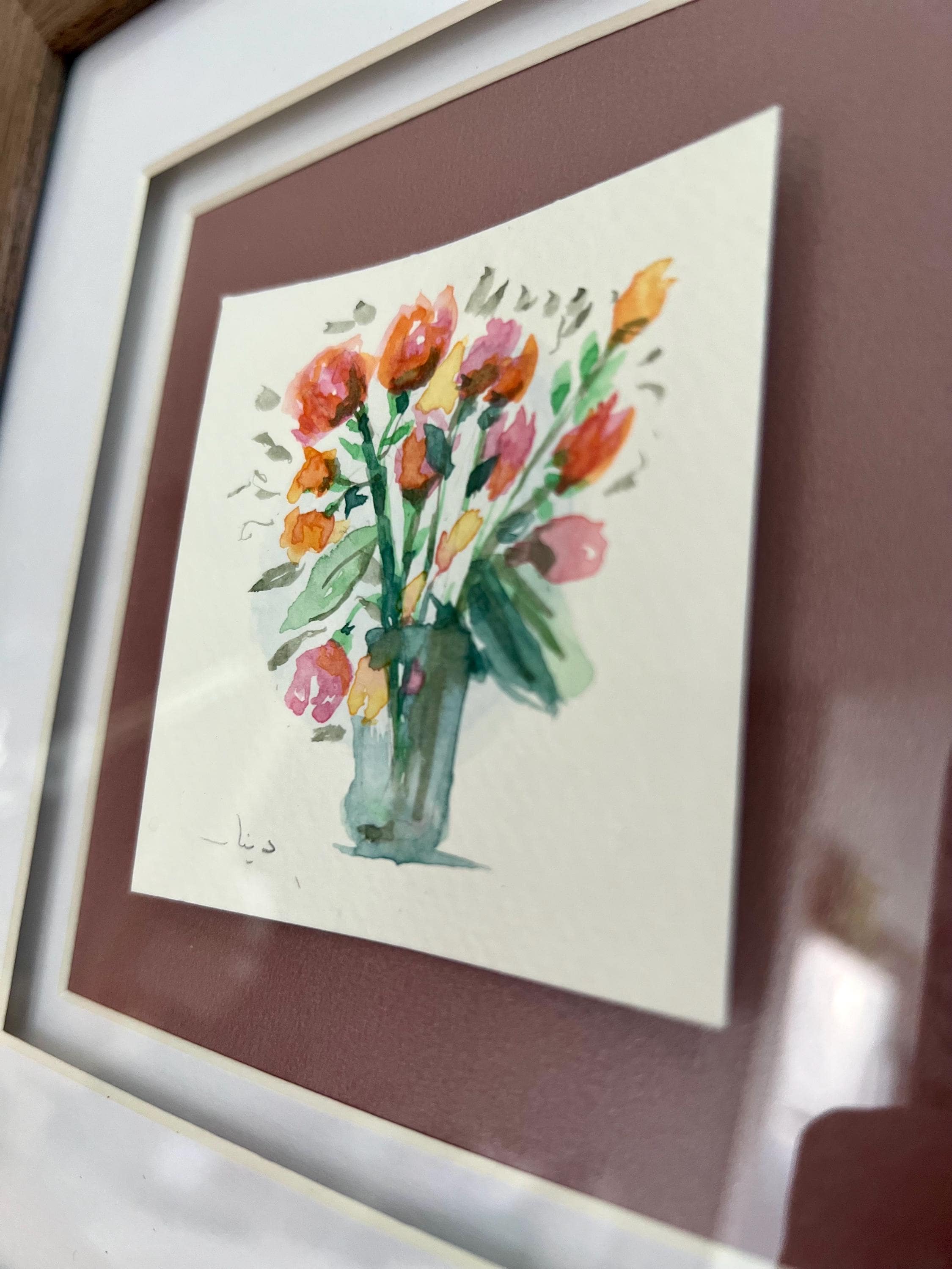 Framed Flower Bouquet Anniversary Gift, Watercolor Painting, Original Floral Wall Art