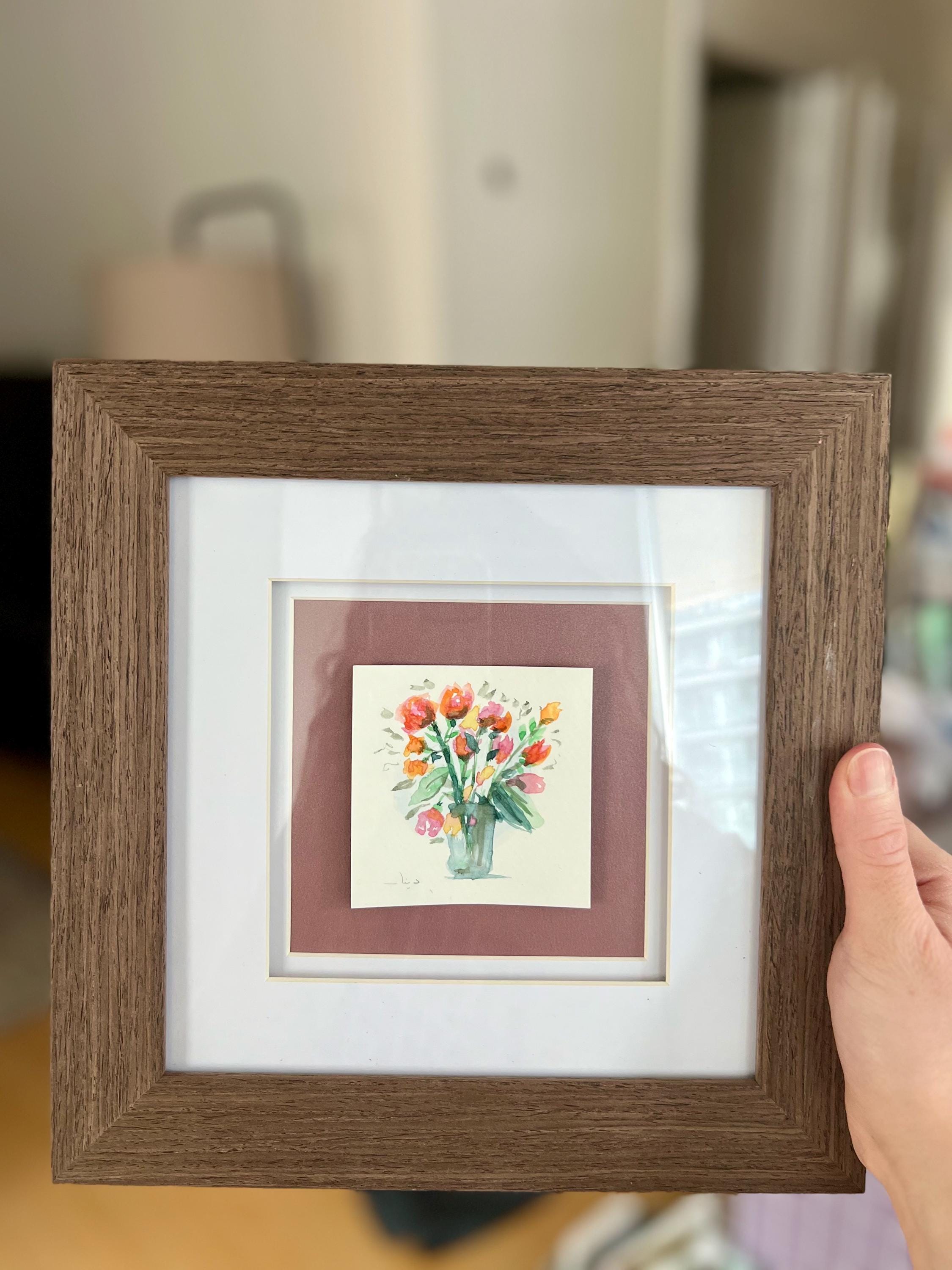 Framed Flower Bouquet Anniversary Gift, Watercolor Painting, Original Floral Wall Art