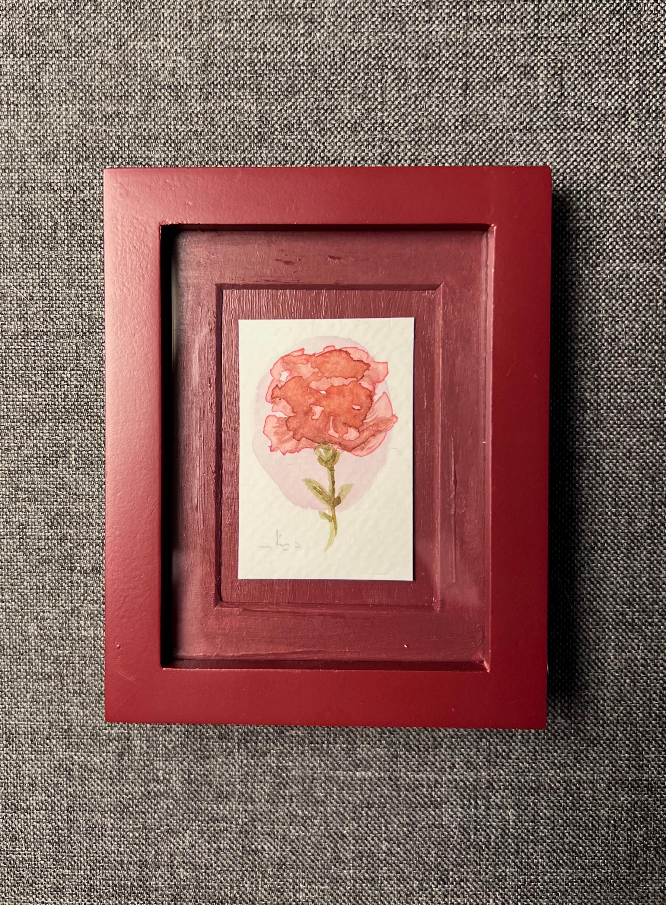 Framed Watercolor Rose Flower Painting: Original Mini Botanical Art, anniversary Gift