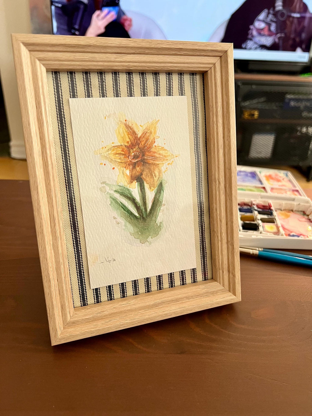 Framed Daffodil Watercolor Painting, Original Floral Art, Mother’s Day Gift