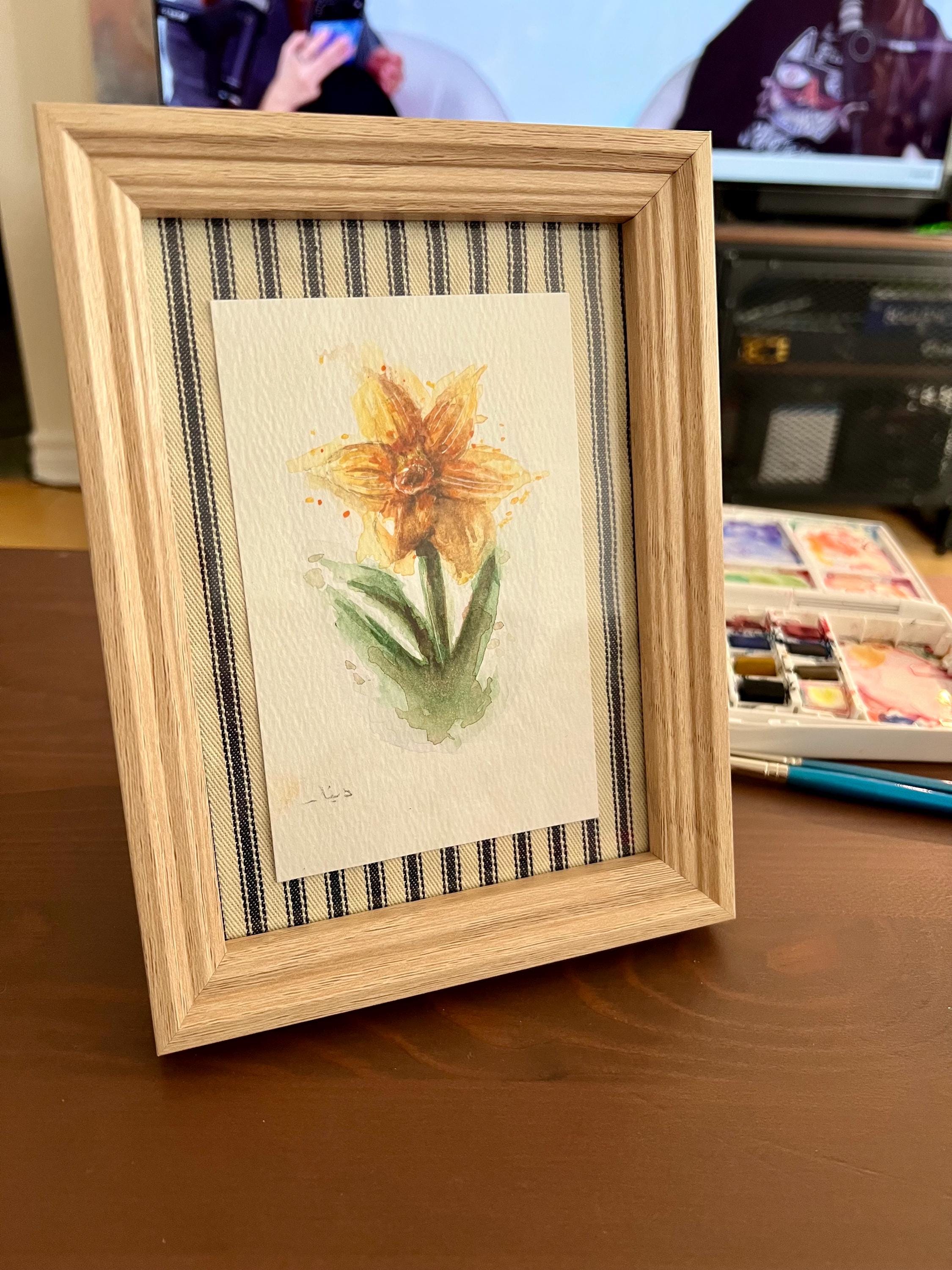 Framed Daffodil Watercolor Painting, Original Floral Art, Mother’s Day Gift