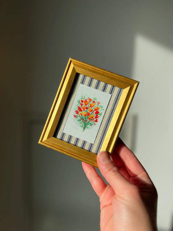 Framed Watercolor Flower Bouquet Painting: Original Mini Botanical Art, Birthday or Anniversary Gift