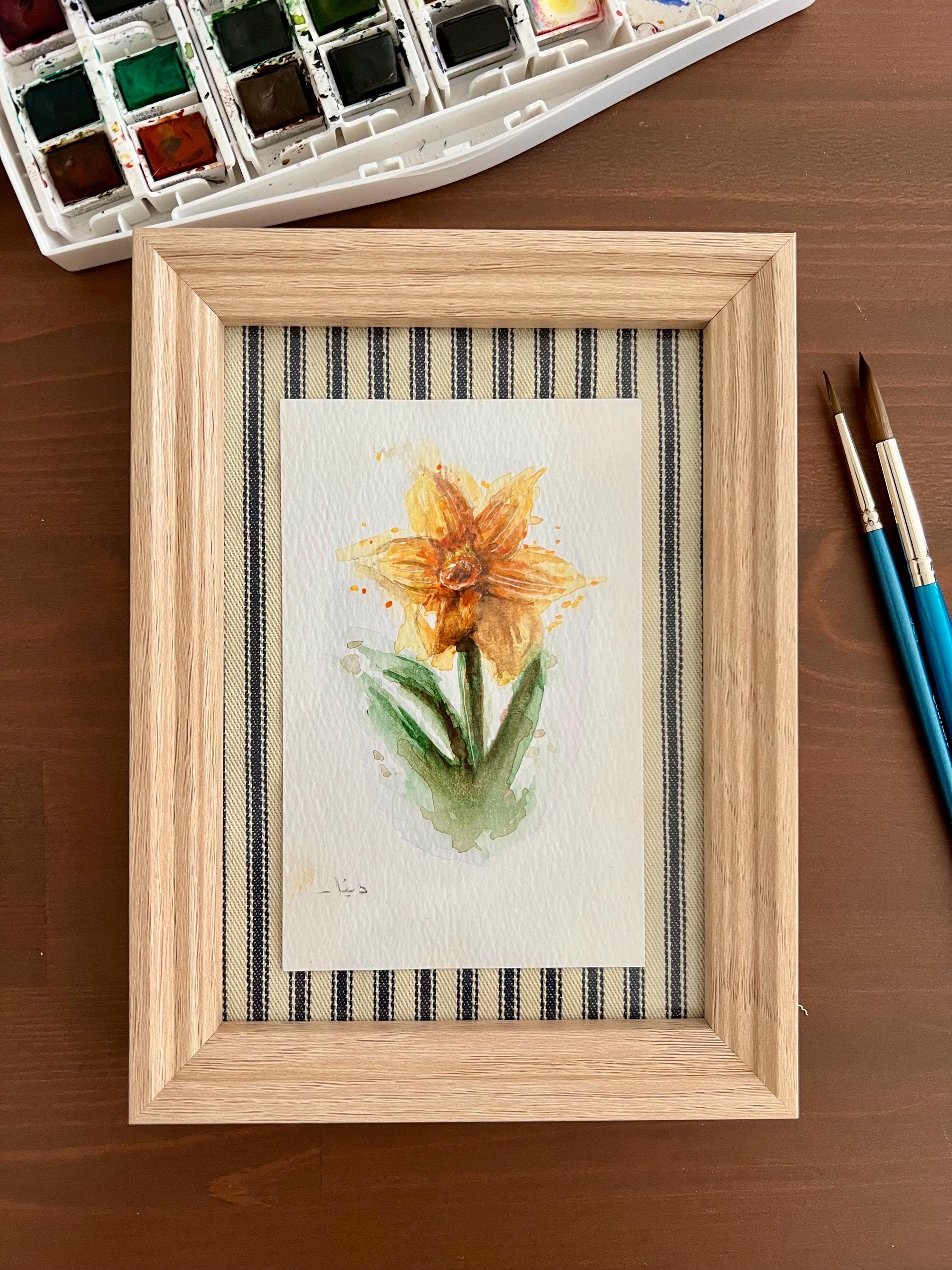 Framed Daffodil Watercolor Painting, Original Floral Art, Mother’s Day Gift