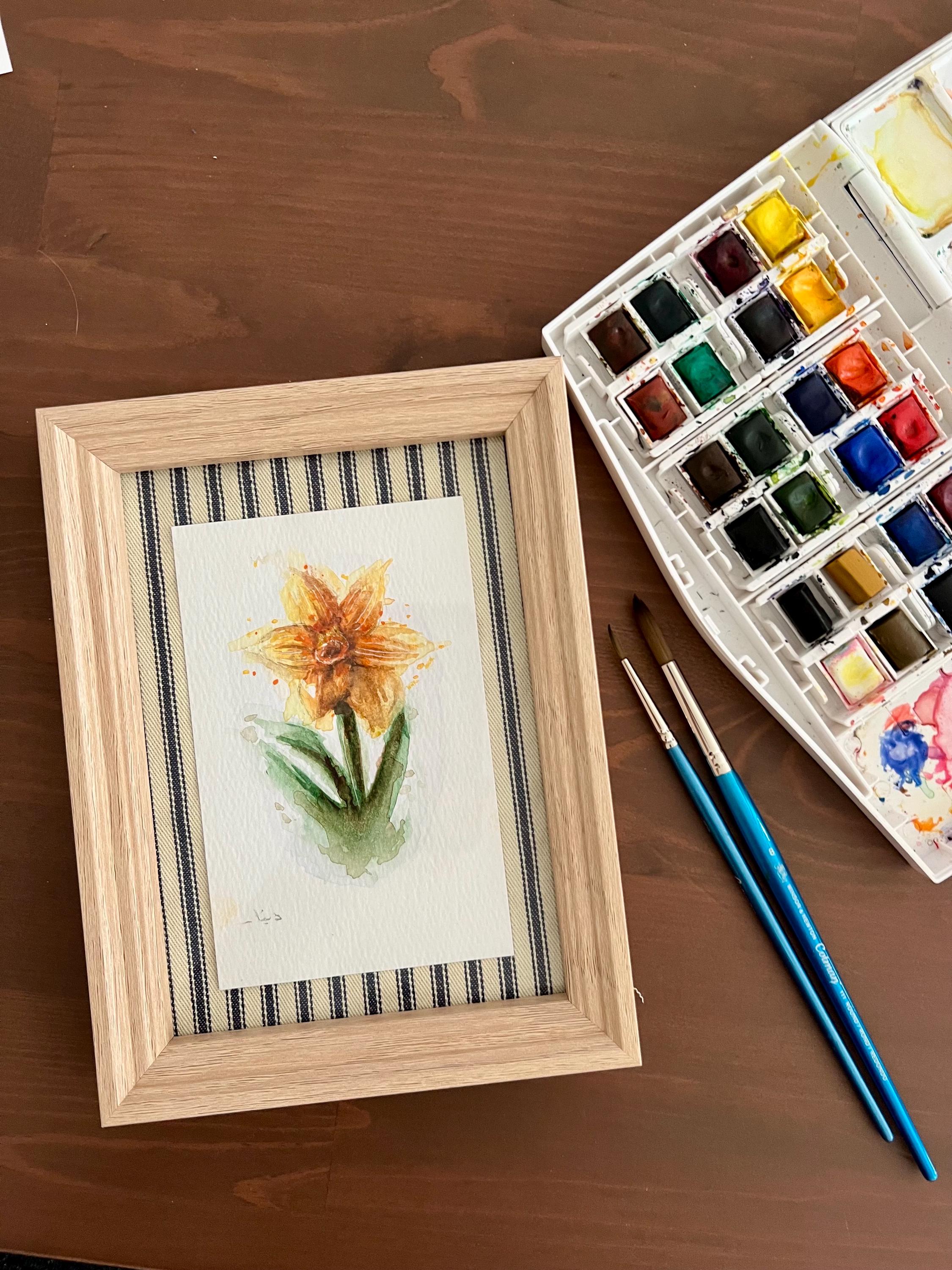 Framed Daffodil Watercolor Painting, Original Floral Art, Mother’s Day Gift