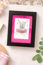 Custom Framed Watercolor Window Painting with flowers & stars: Celestial Botanical Art