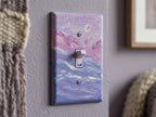 Hand-Painted Seascape Light Switch Plate, Pink Beach Purple Waves Wall Art