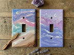 Hand-Painted Seascape Light Switch Plate, Pink Beach Purple Waves Wall Art