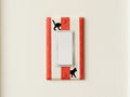 Hand-Painted Black Cat Light Switch Plate, Red Stripes Unique Wall Art, Home Outlet Cover, Other Colors Available!