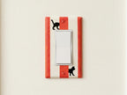 Hand-Painted Black Cat Light Switch Plate, Red Stripes Unique Wall Art, Home Outlet Cover, Other Colors Available!