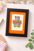 Custom Framed Watercolor Window Painting with flowers & stars: Celestial Botanical Art