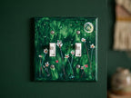 Hand-Painted Dark Green Floral Switch Plate, Moon Stars Wall Art Cover, Dark Academia Decor