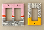 Unique Hand Painted Modern Pink and Black Striped Switch Plate Cover