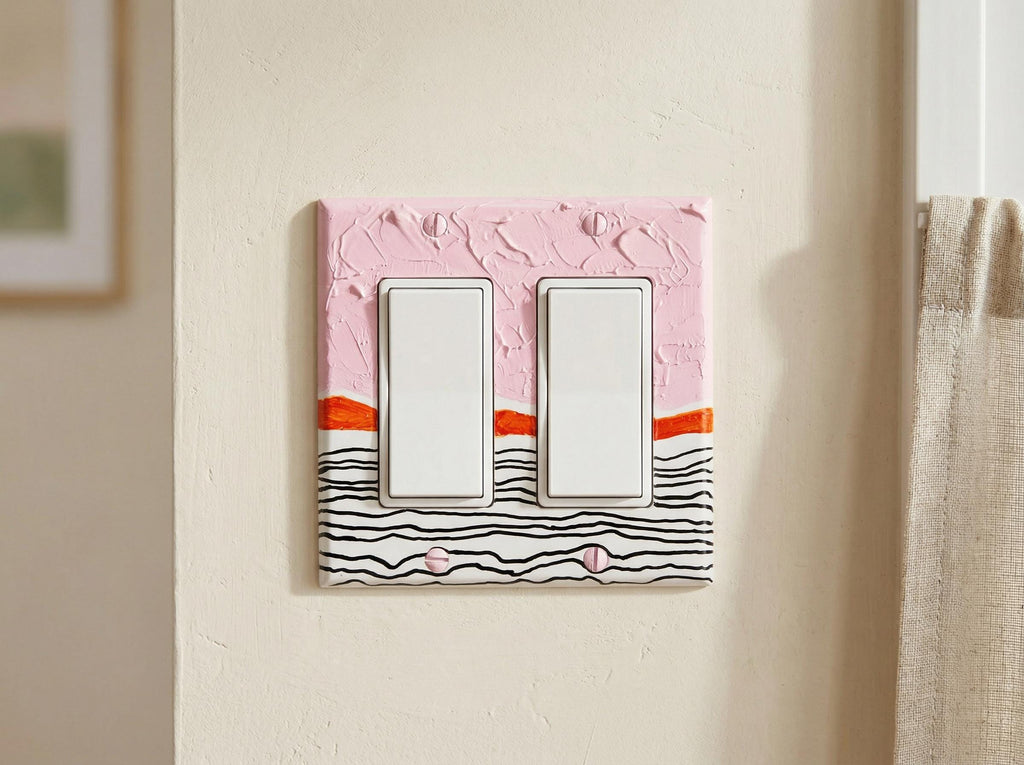 Unique Hand Painted Modern Pink and Black Striped Switch Plate Cover