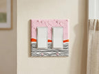 Unique Hand Painted Modern Pink and Black Striped Switch Plate Cover